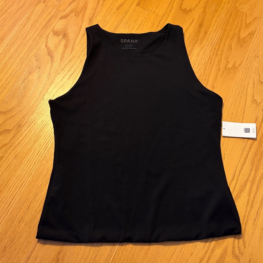 SPANX smoothing jersey Racerback classic black high neck tank top size L NWT
